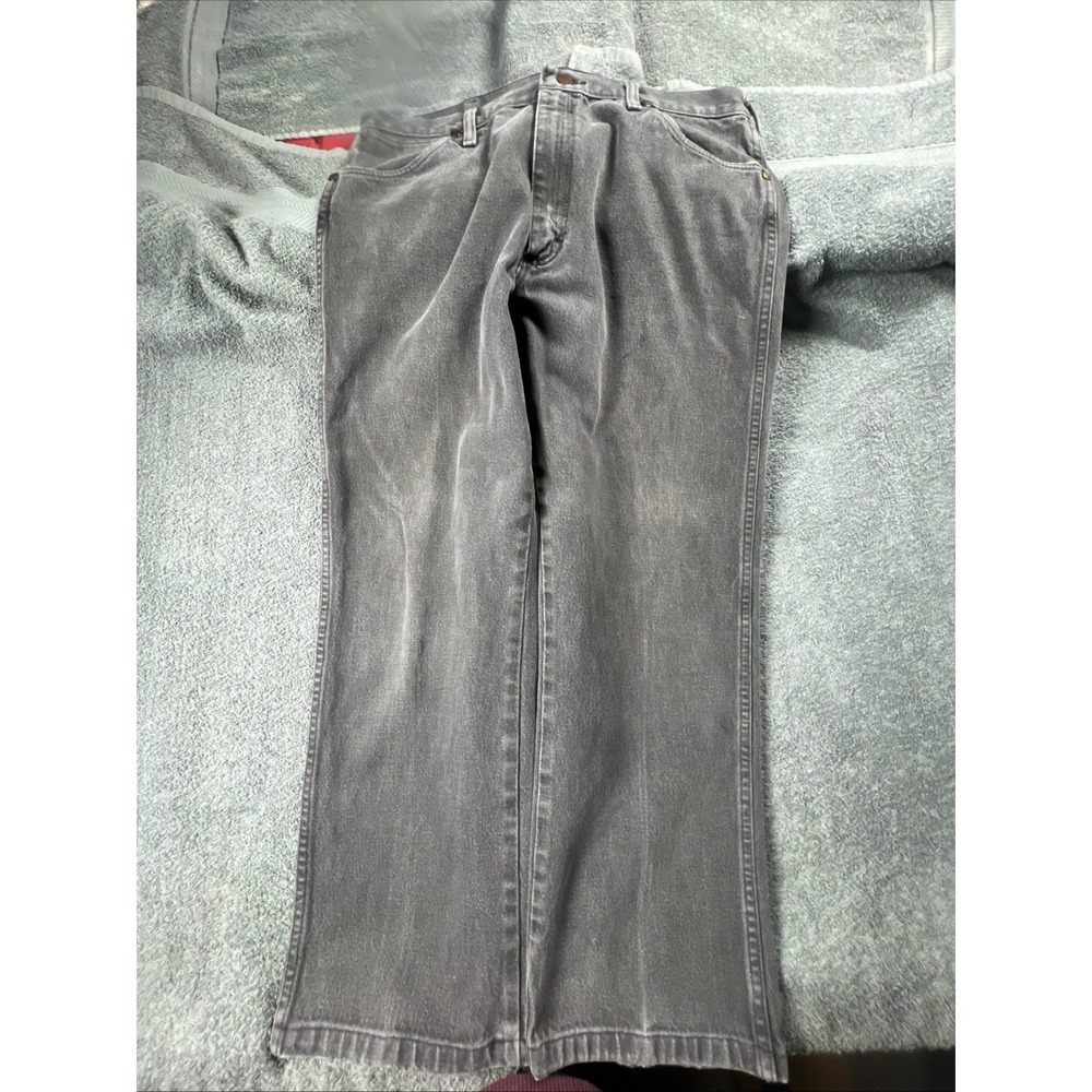 Vintage Wrangler Jeans Cowboy Cut 36x28 Made USA Distressed Faded Black  13MWZPB